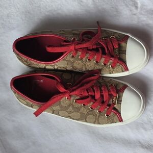 WOMENS RED/TAN COACH SNEAKER